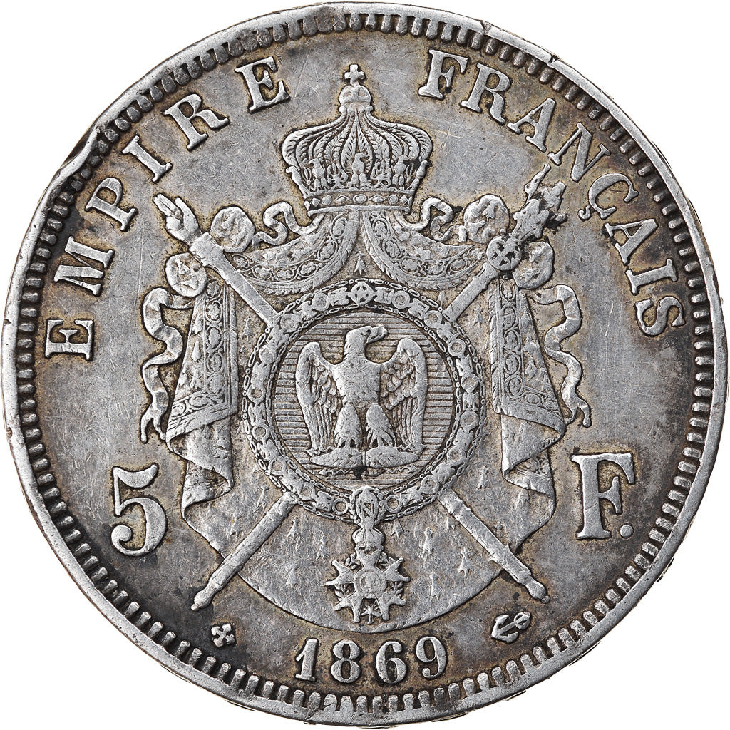 Coin, France, Napoléon III, 5 Francs, 1869, Strasbourg, EF(40-45), Silver