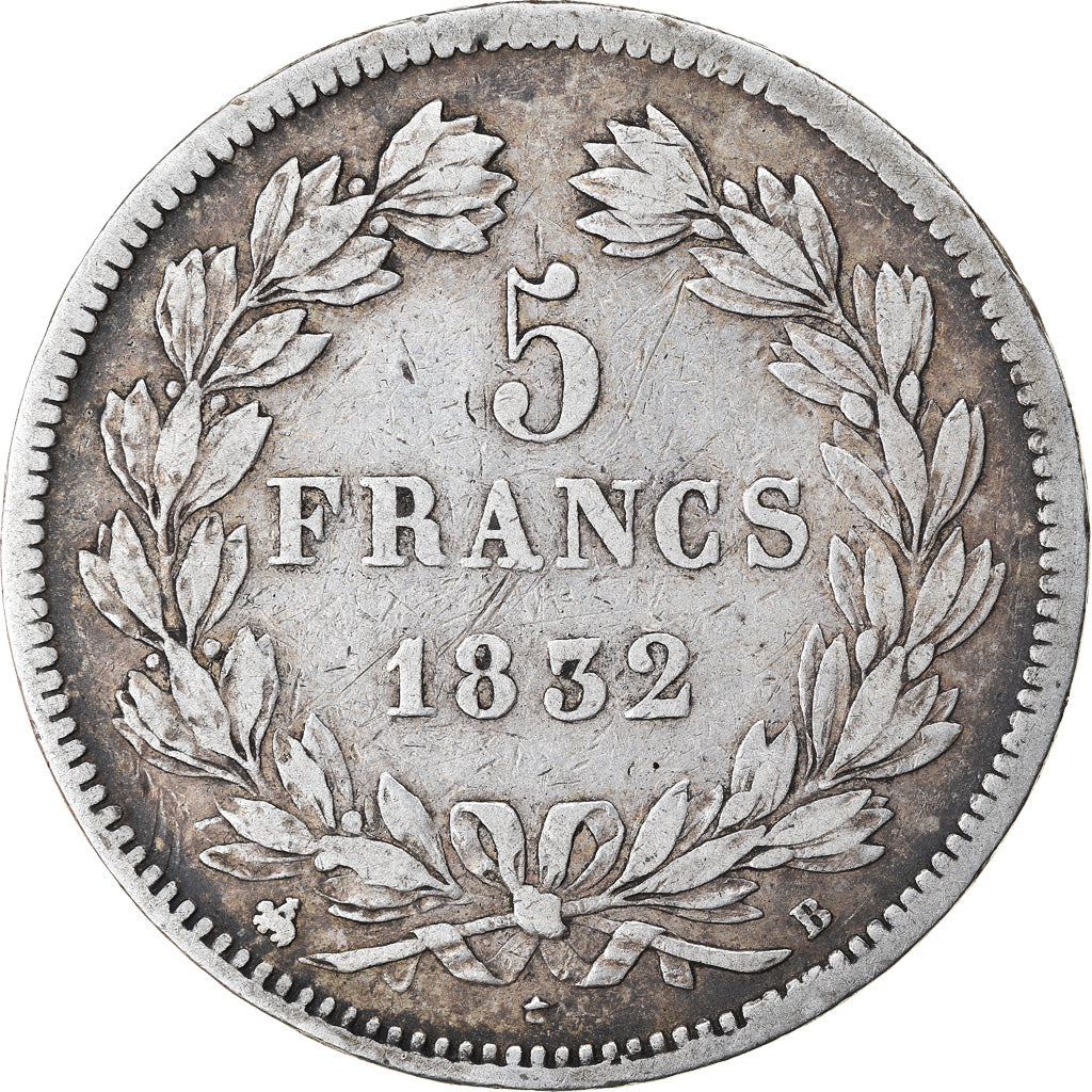 Münze, Frankreich, Louis-Philippe, 5 Francs, 1832, Rouen, S+, Silber, KM:749.2