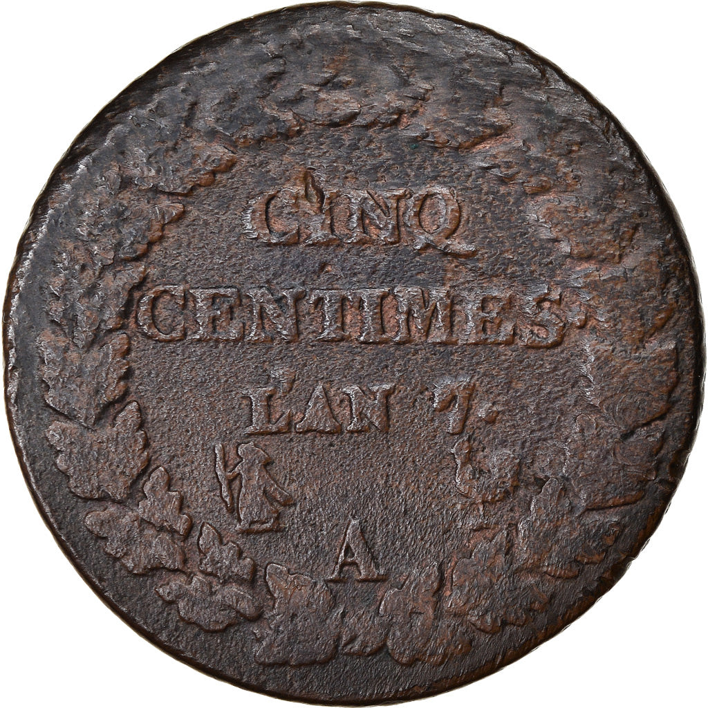 Moneta, Francia, Dupré, 5 Centimes, AN 7, Paris, MB+, Bronzo, KM:640.1