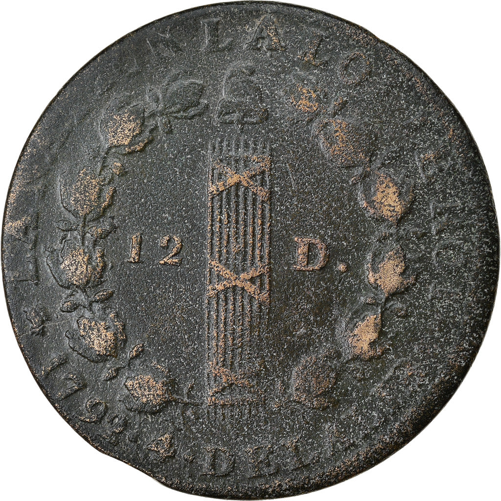 Coin, France, 12 deniers françois, 1792, Lyon, VF(30-35), Bronze