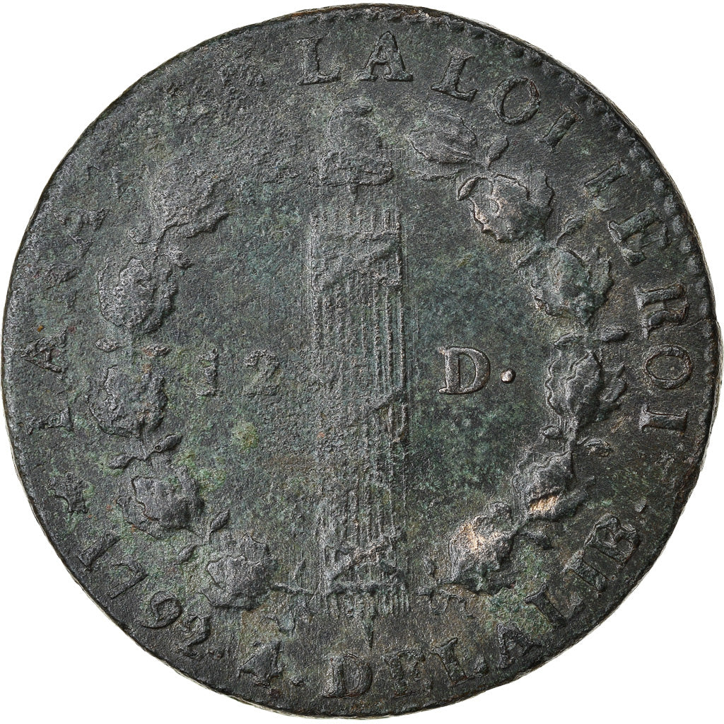 Coin, France, 12 deniers françois, 1792, Lyon, VF(30-35), Bronze