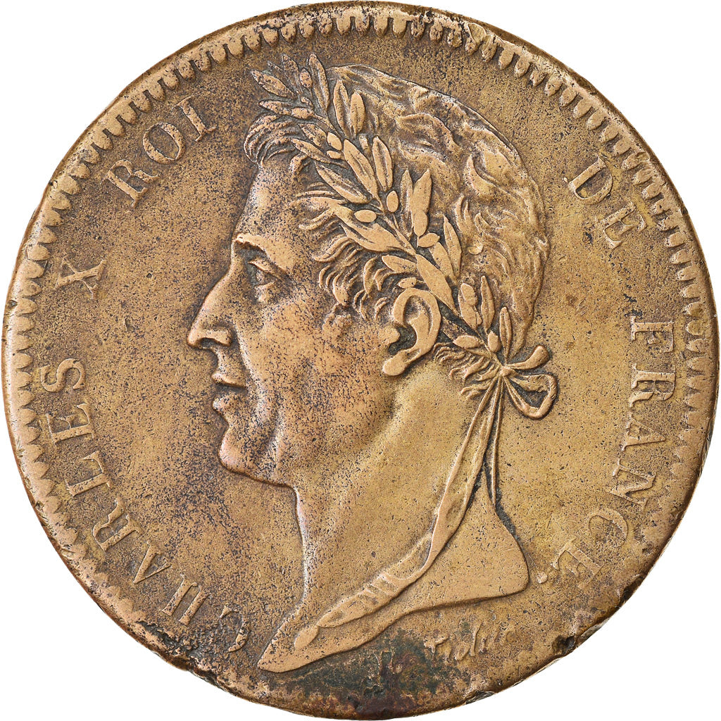 Coin, FRENCH COLONIES, Charles X, 10 Centimes, 1827, La Rochelle, EF(40-45)