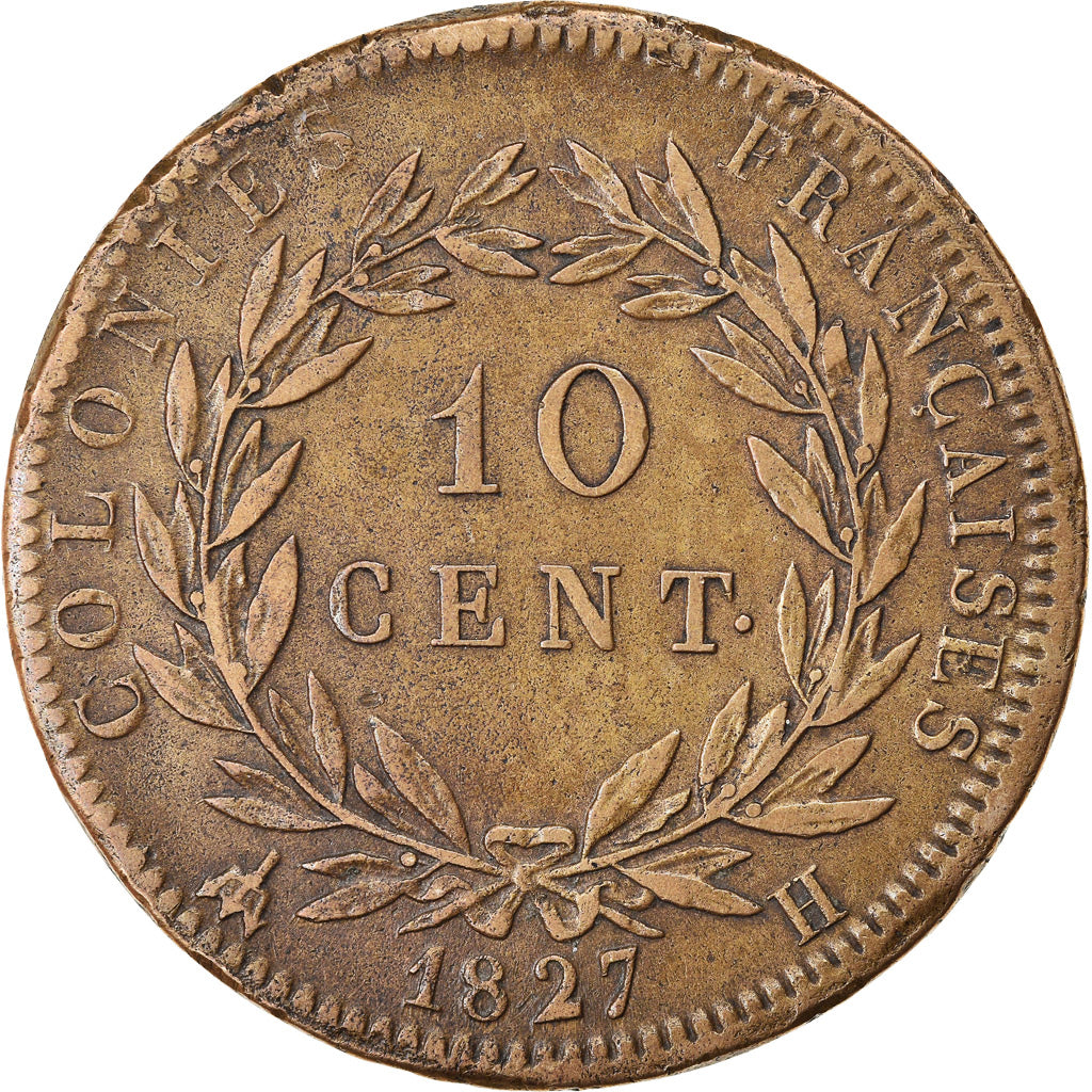 Coin, FRENCH COLONIES, Charles X, 10 Centimes, 1827, La Rochelle, EF(40-45)