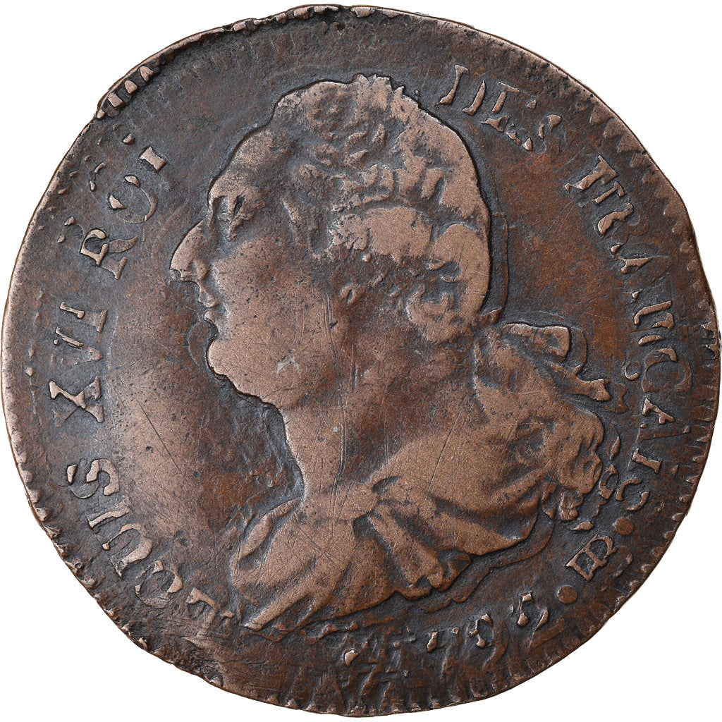 Coin, France, 2 sols français,1792, Strasbourg, Double-strike, EF(40-45)