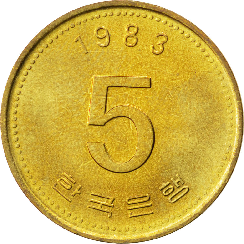 KOREA-SOUTH, 5 Won, 1983, KM #32, MS(63), Brass, 20.4, 2.94