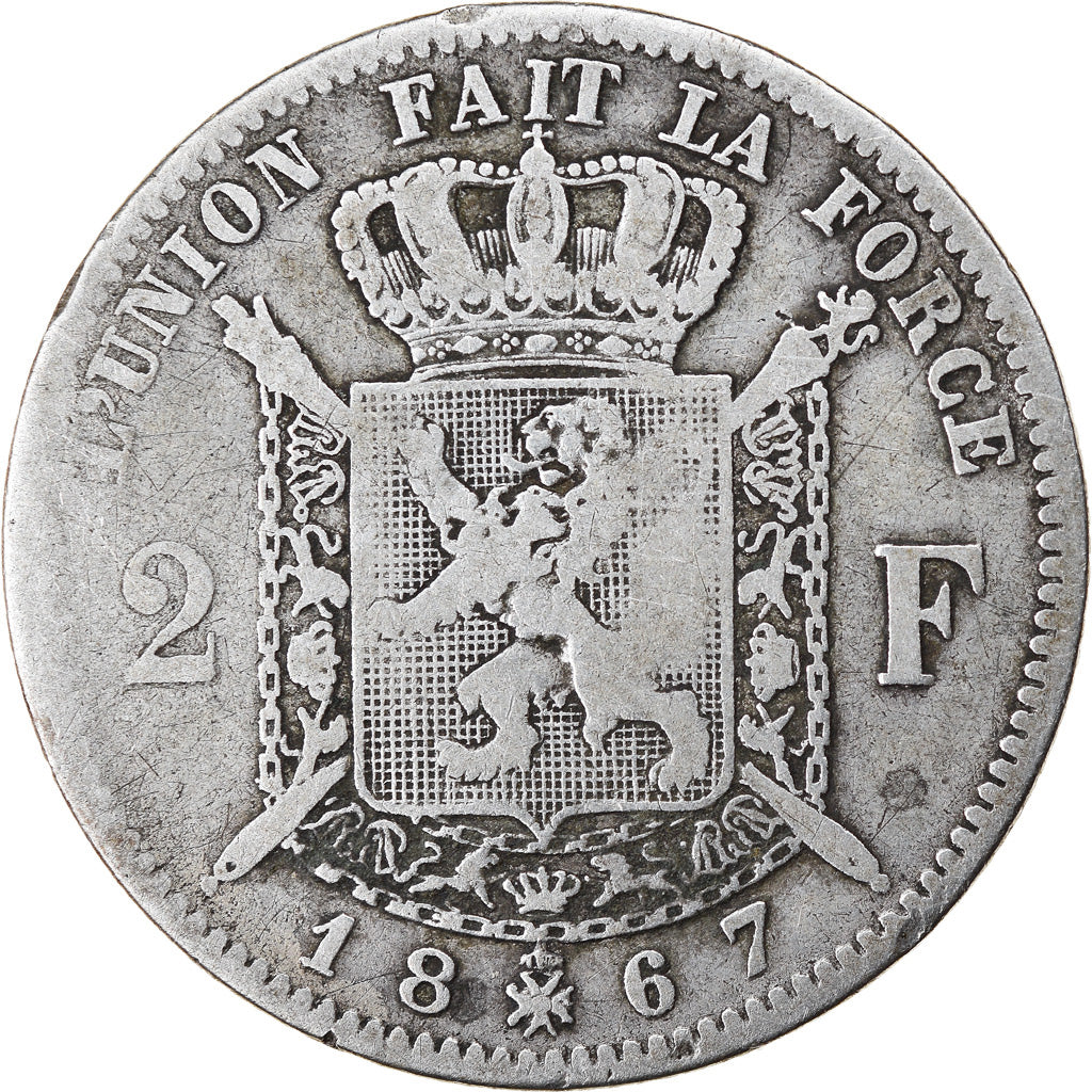 Coin, Belgium, Leopold II, 2 Francs, 2 Frank, 1867, VF(20-25), Silver, KM:30.1