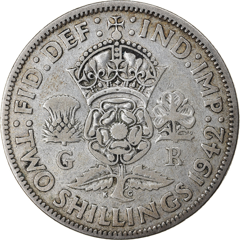 Coin, Great Britain, George VI, Florin, Two Shillings, 1942, VF(30-35), Silver