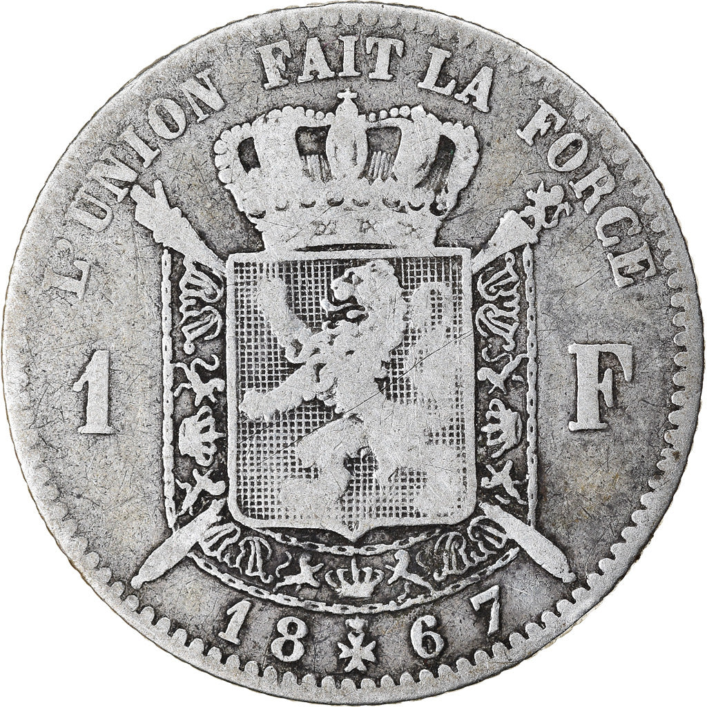 Coin, Belgium, Leopold II, Franc, 1867, VF(20-25), Silver, KM:28.1