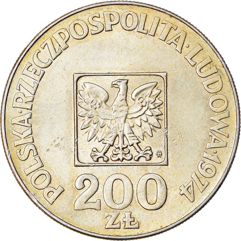 Coin, Poland, 200 Zlotych, 1974, Warsaw, AU(50-53), Silver, KM:72