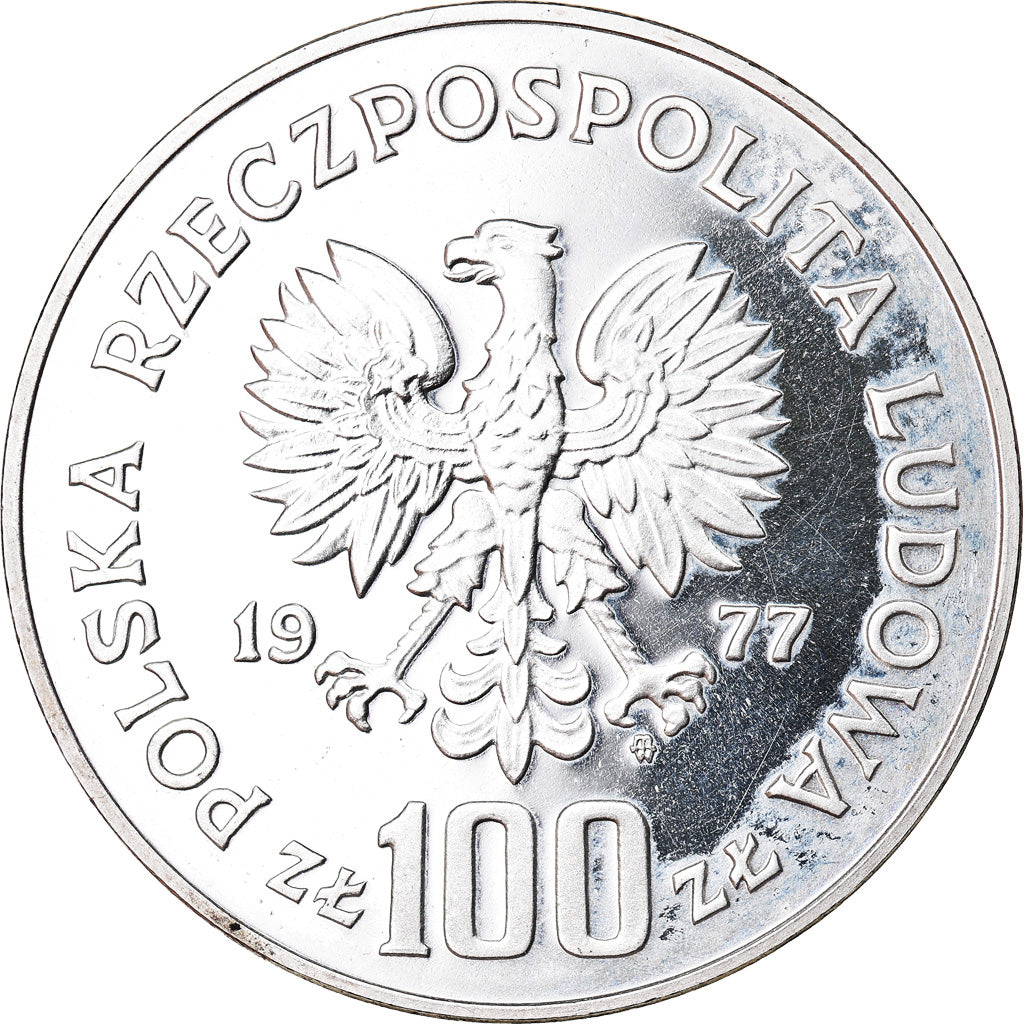 Moneda, Polonia, 100 Zlotych, 1977, Warsaw, ESSAI, FDC, Plata, KM:Pr299