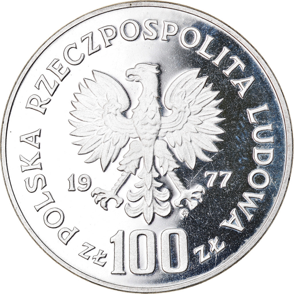 Moneda, Polonia, 100 Zlotych, 1977, Warsaw, ESSAI, FDC, Plata, KM:Pr301