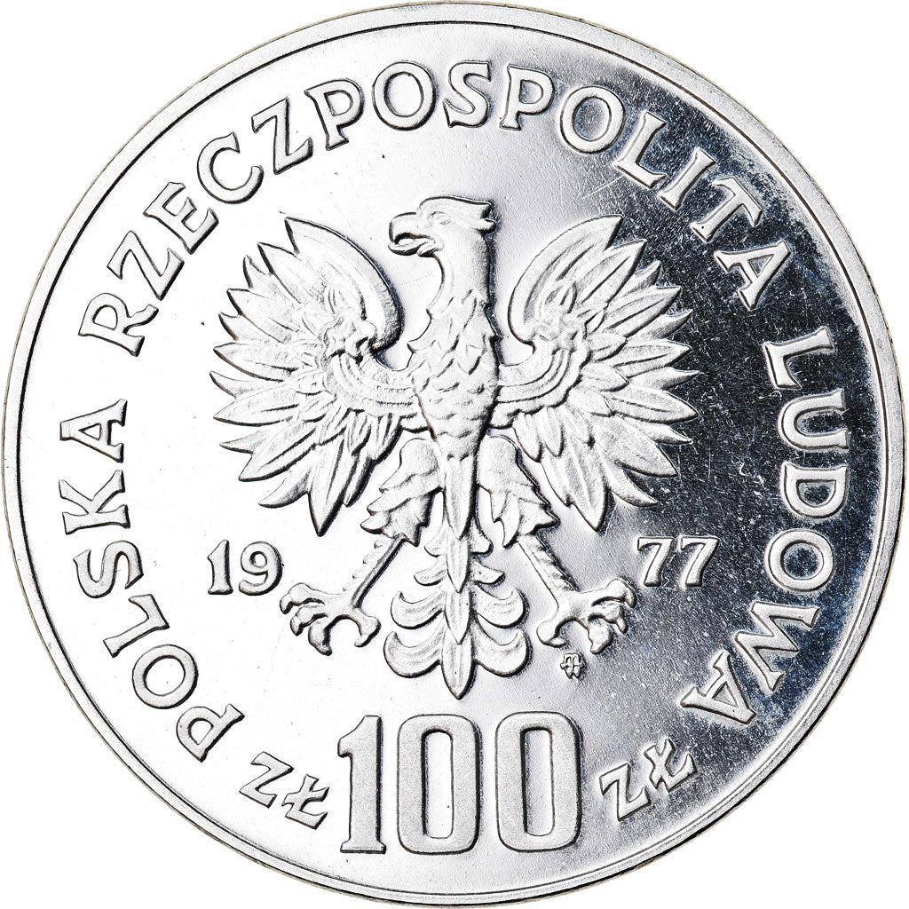Moeda, Polónia, 100 Zlotych, 1977, Warsaw, ENSAIO, MS(65-70), Prata, KM:Pr303