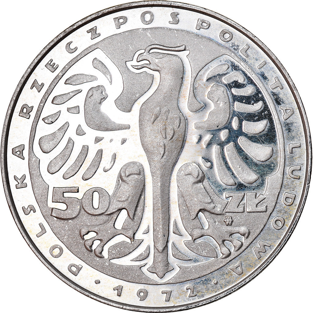 Moeda, Polónia, 50 Zlotych, 1972, Warsaw, ENSAIO, MS(65-70), Prata, KM:Pr202