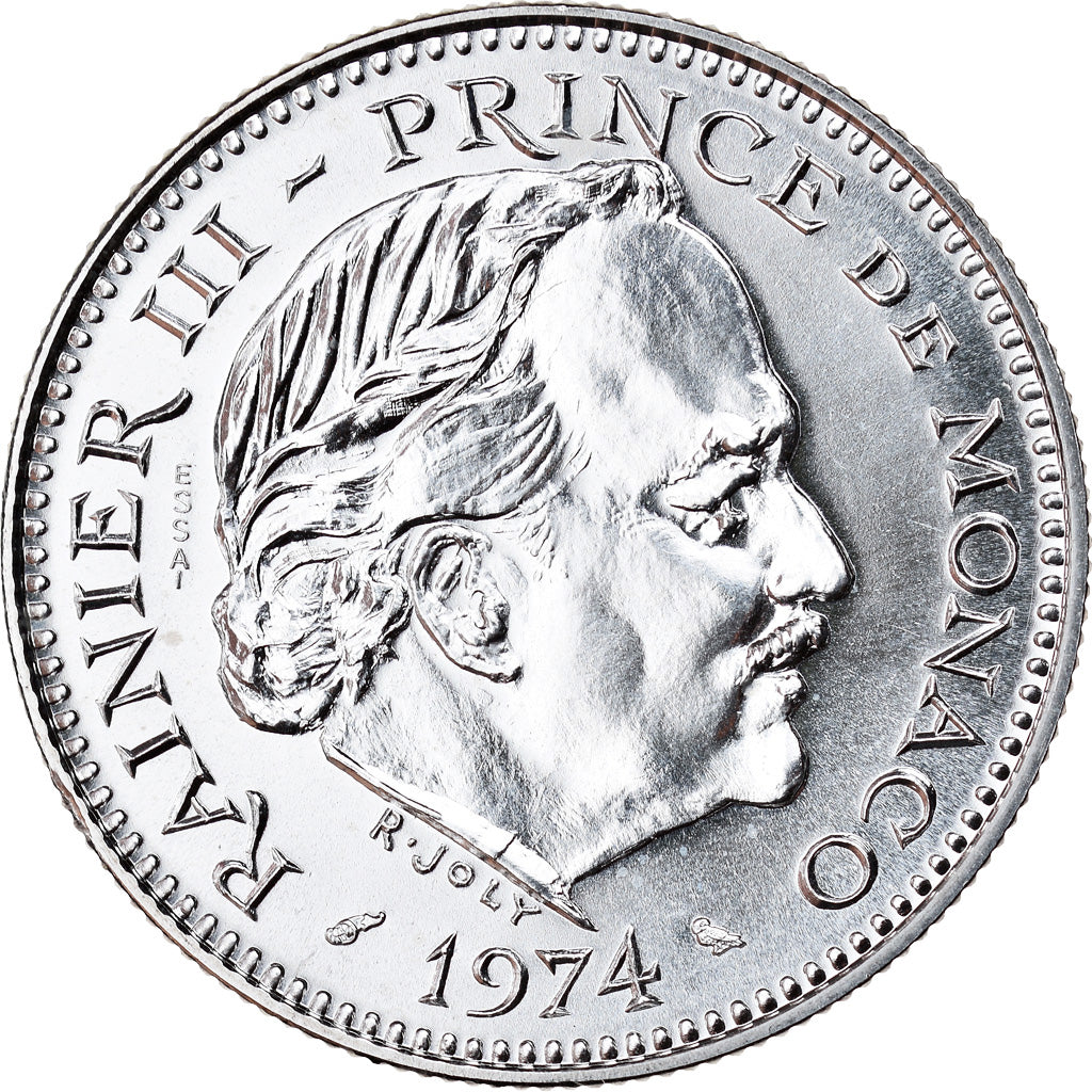 Coin, Monaco, 5 Francs, 1974, ESSAI, MS(65-70), Silver, KM:E61, Gadoury:MC 153