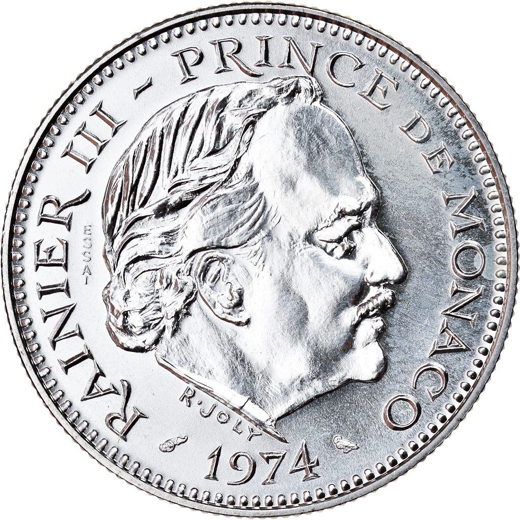 Coin, Monaco, 5 Francs, 1974, ESSAI, MS(65-70), Silver, KM:E61, Gadoury:MC 153