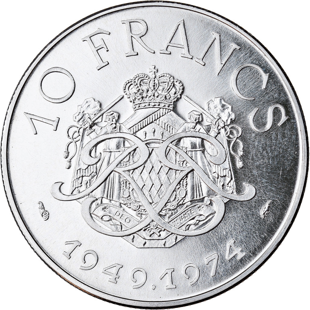 Coin, Monaco, 10 Francs, 1974, ESSAI, MS(65-70), Silver, KM:E64, Gadoury:MC156