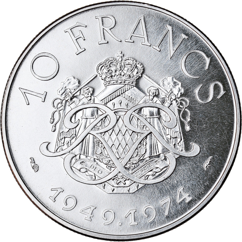 Coin, Monaco, 10 Francs, 1974, ESSAI, MS(65-70), Silver, KM:E64, Gadoury:MC156