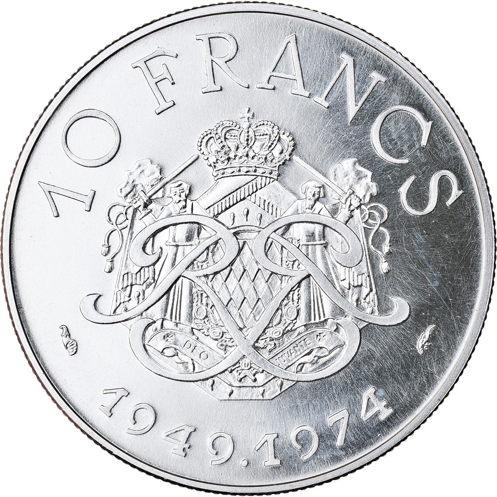 Moeda, Mónaco, 10 Francs, 1974, ENSAIO, MS(65-70), Prata, KM:E64, Gadoury:MC156