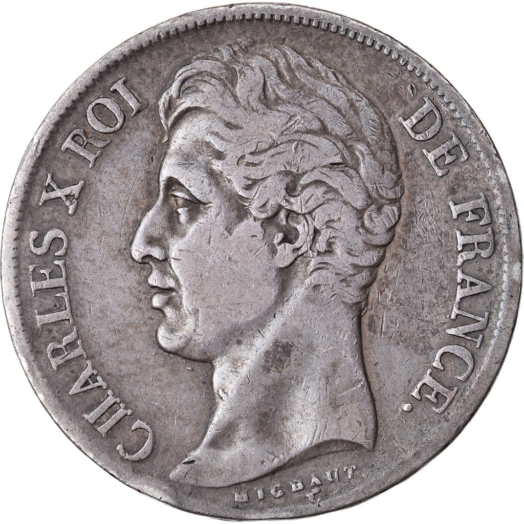 Coin, France, Charles X, 2 Francs, 1827, Lyon, VF(30-35), Silver, KM:725.4