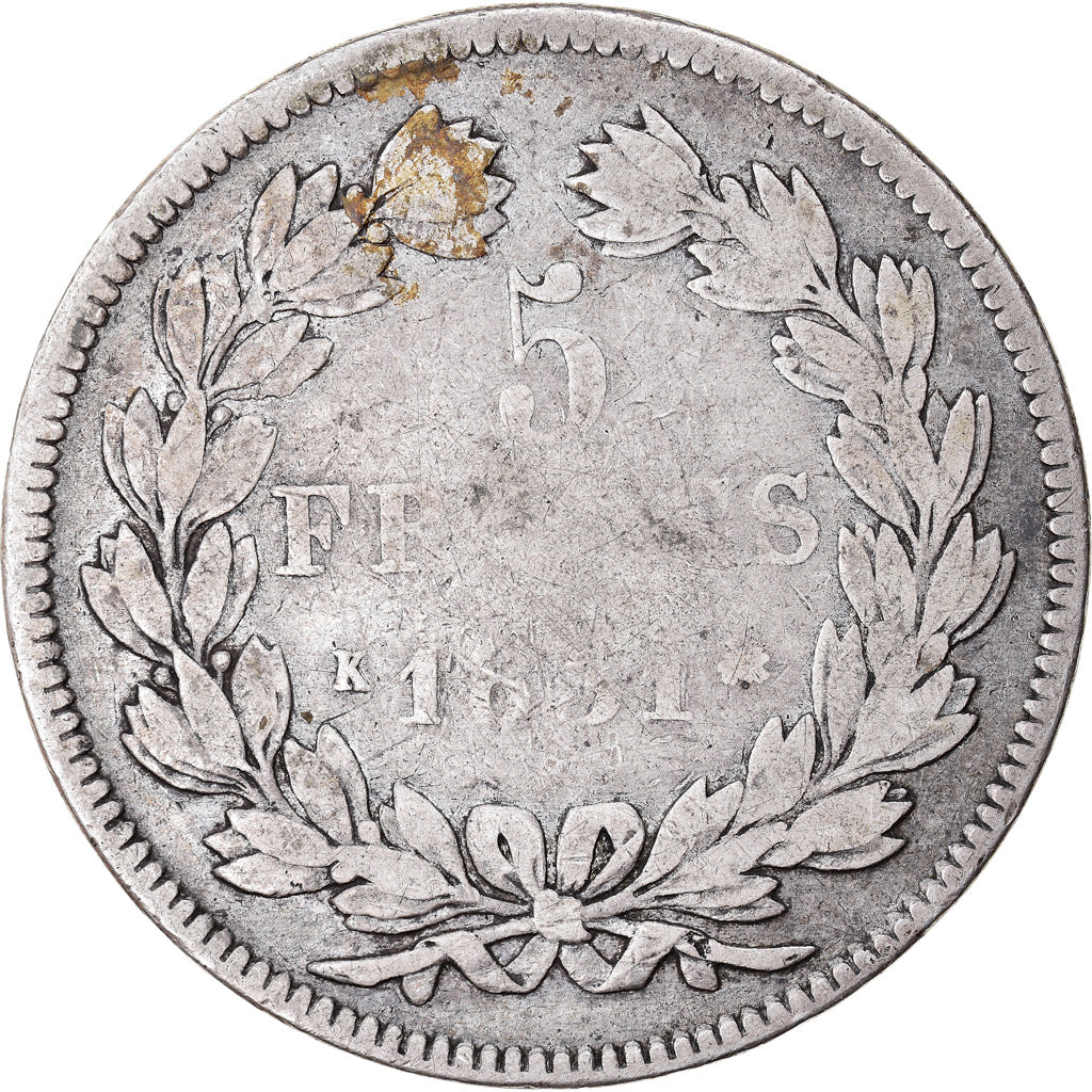Moneta, Francia, Louis-Philippe, 5 Francs, 1831, Bordeaux, HYBRIDE, B+, Argento