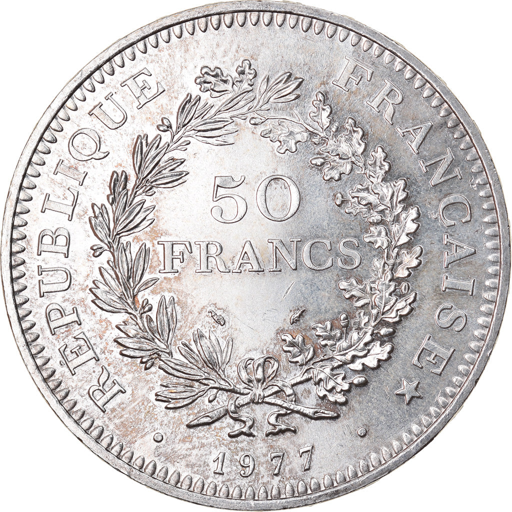 Moeda, França, Hercule, 50 Francs, 1977, Paris, AU(55-58), Prata, KM:941.1