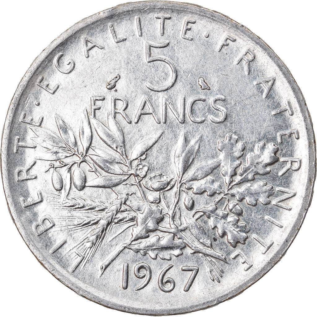 Coin, France, Semeuse, 5 Francs, 1967, AU(55-58), Silver, KM:926, Gadoury:770