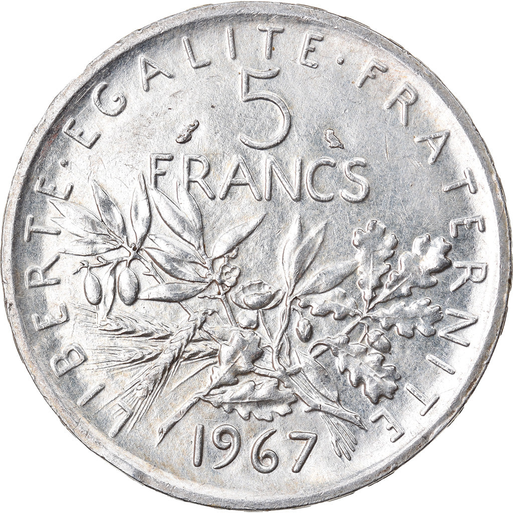 Munten, Frankrijk, Semeuse, 5 Francs, 1967, PR, Zilver, KM:926, Gadoury:770