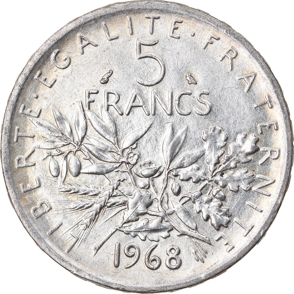 Moneta, Francja, Semeuse, 5 Francs, 1968, AU(55-58), Srebro, KM:926, Gadoury:770
