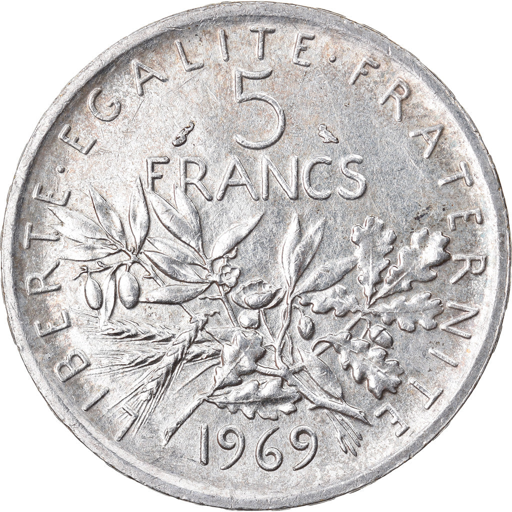 Moneta, Francja, Semeuse, 5 Francs, 1969, AU(55-58), Srebro, KM:926, Gadoury:770