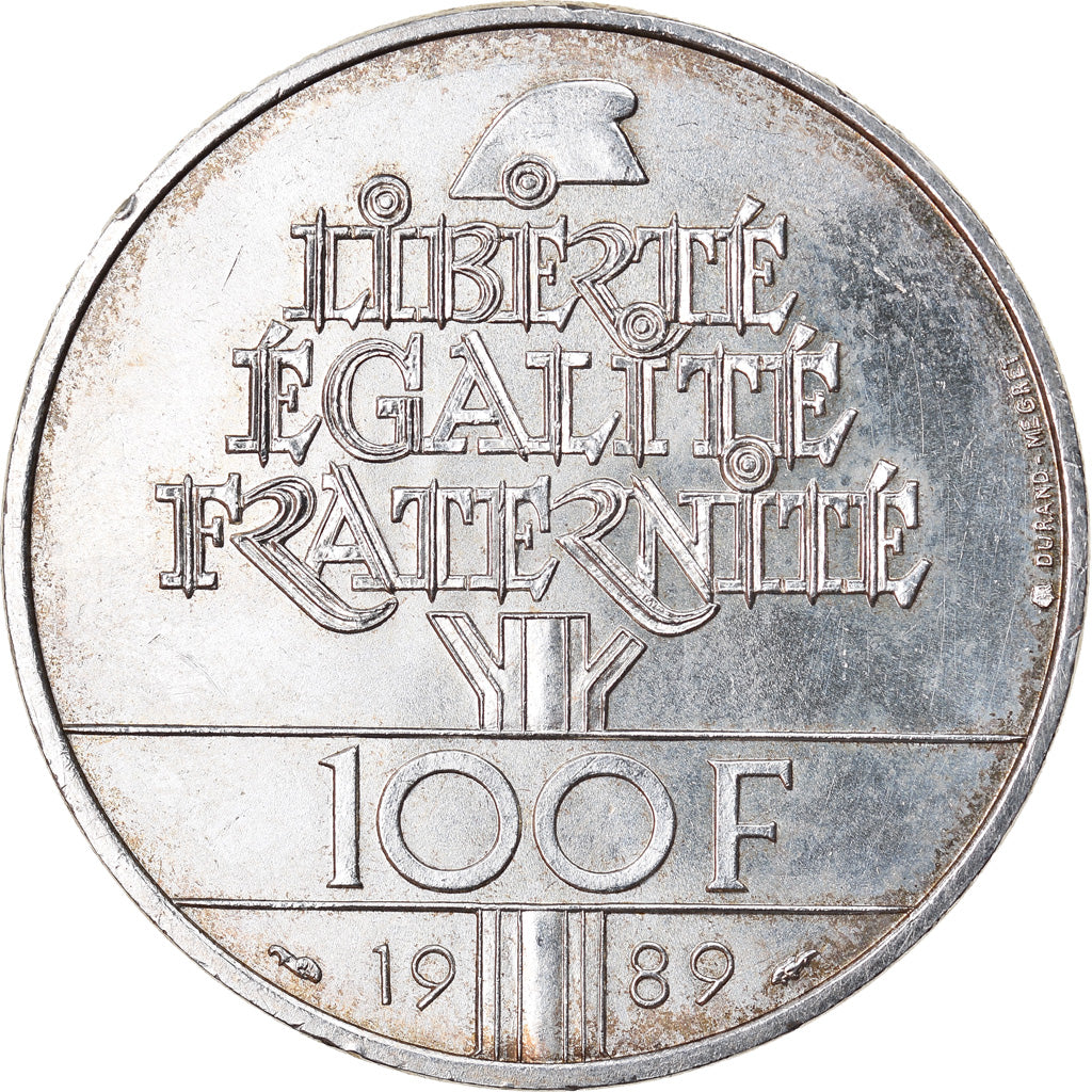 Coin, France, Droits de l'Homme, 100 Francs, 1989, AU(55-58), Silver, KM:970