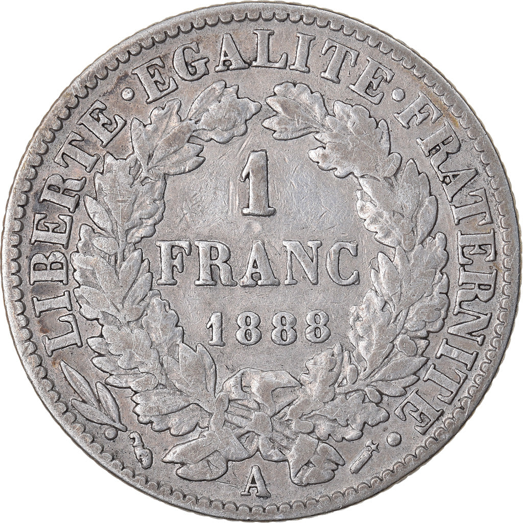 Monnaie, France, Cérès, Franc, 1888, Paris, TB, Argent, Gadoury:465a, KM:822.1