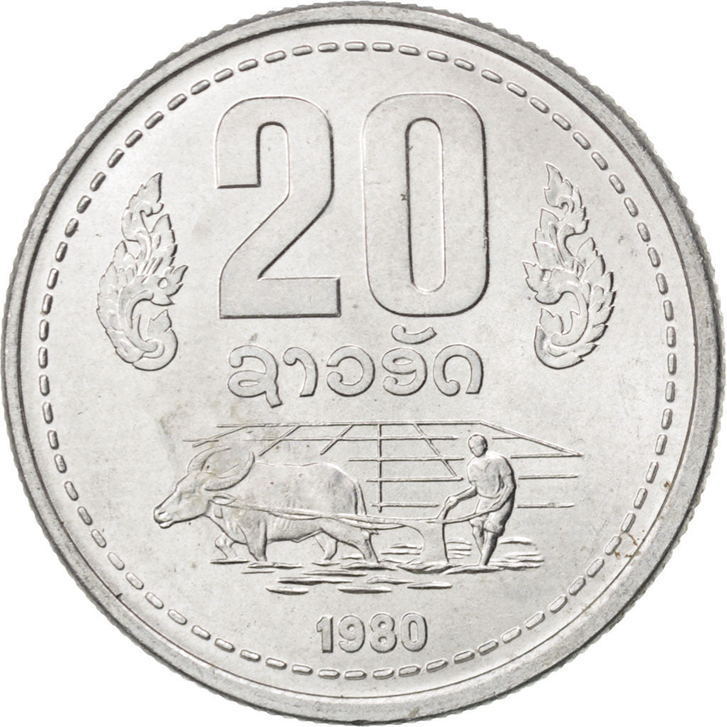 Coin, Lao, 20 Att, 1980, MS(63), Aluminum, KM:23