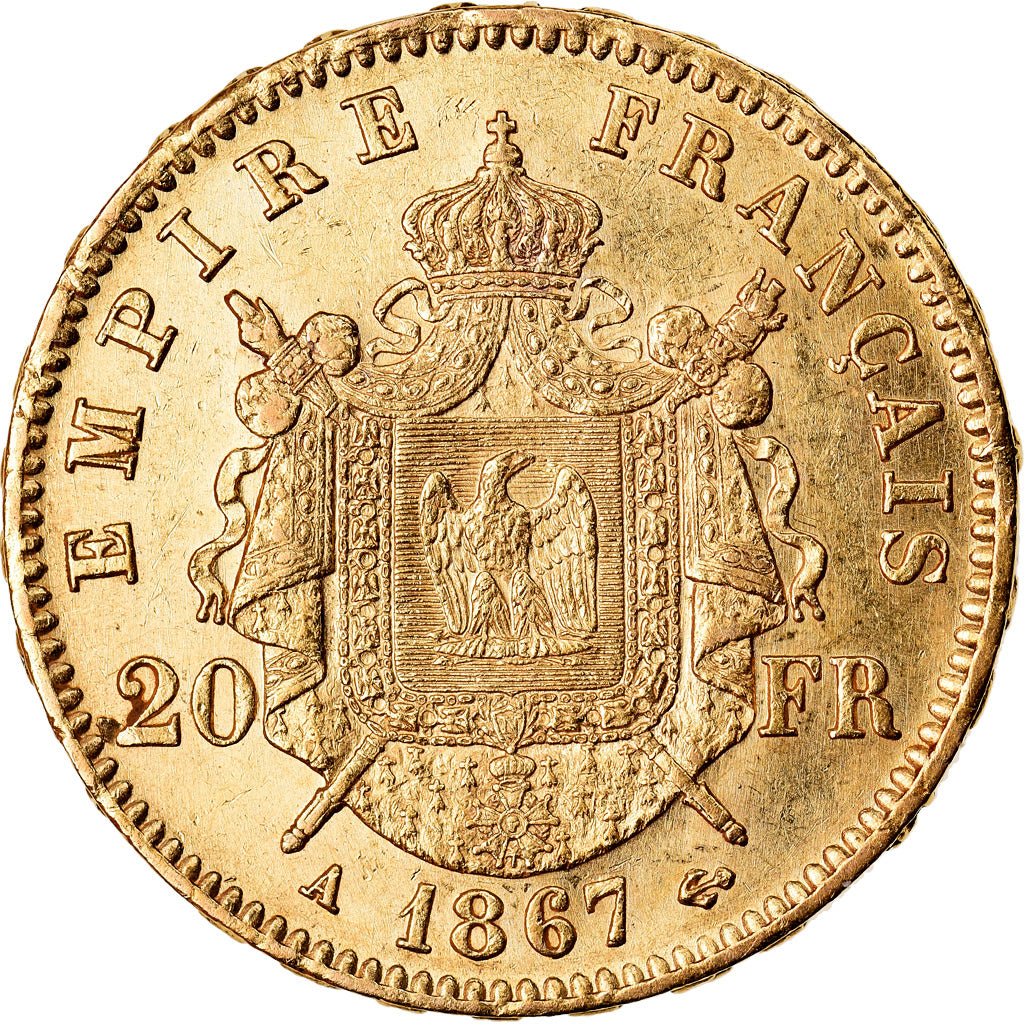Coin, France, Napoleon III, 20 Francs, 1867, Paris, AU(55-58)