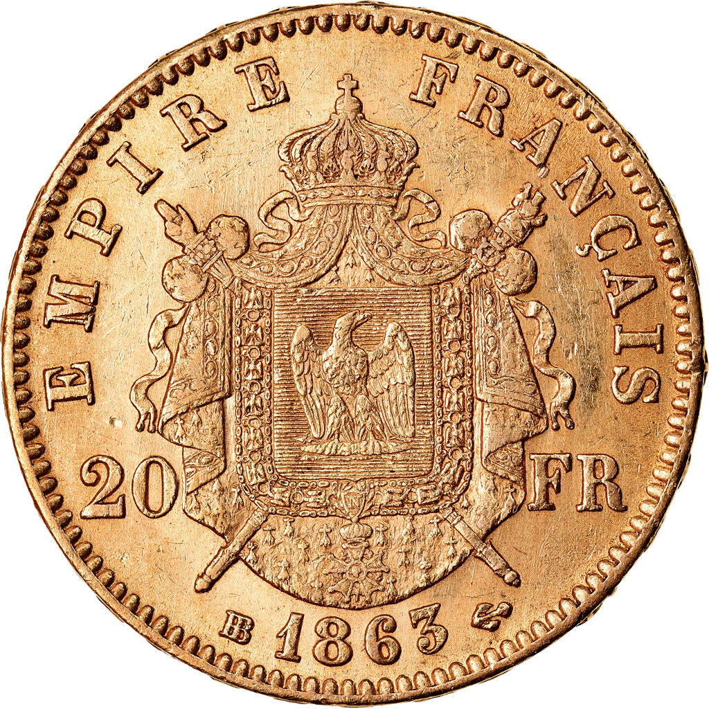 Münze, Frankreich, Napoleon III, 20 Francs, 1863, Strasbourg, TTB+