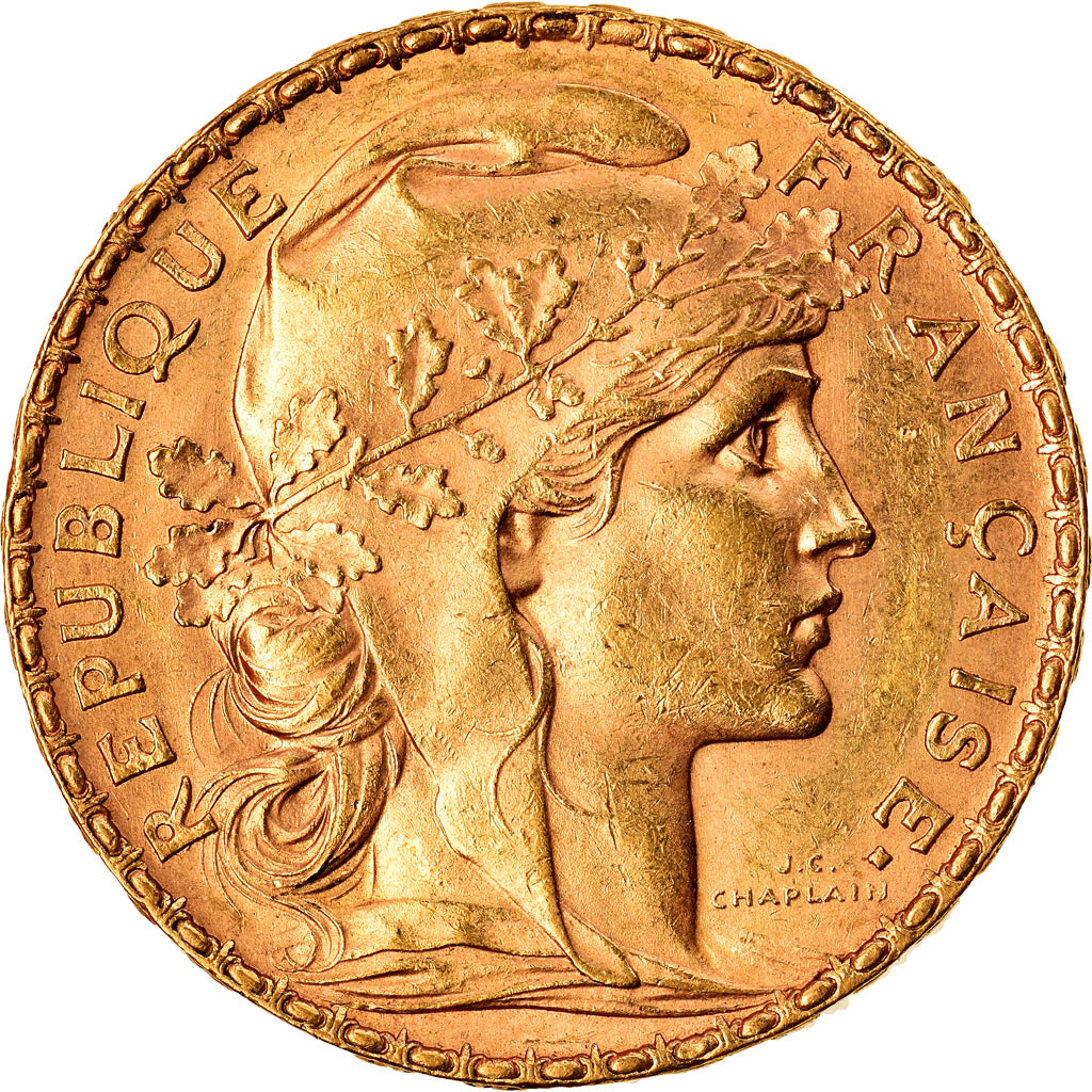 Moneda, Francia, Marianne, 20 Francs, 1908, Paris, EBC+, Oro, KM:857