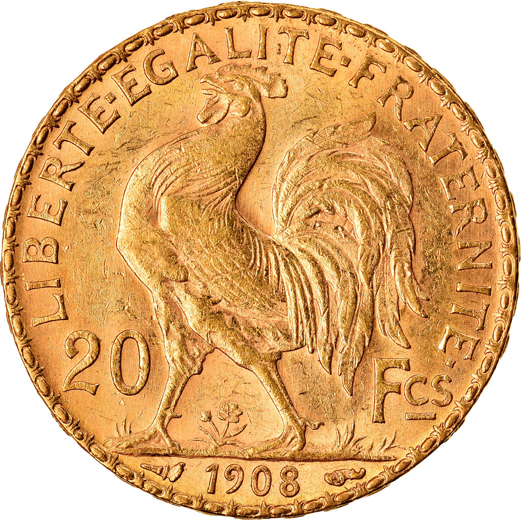 Moneda, Francia, Marianne, 20 Francs, 1908, Paris, EBC+, Oro, KM:857