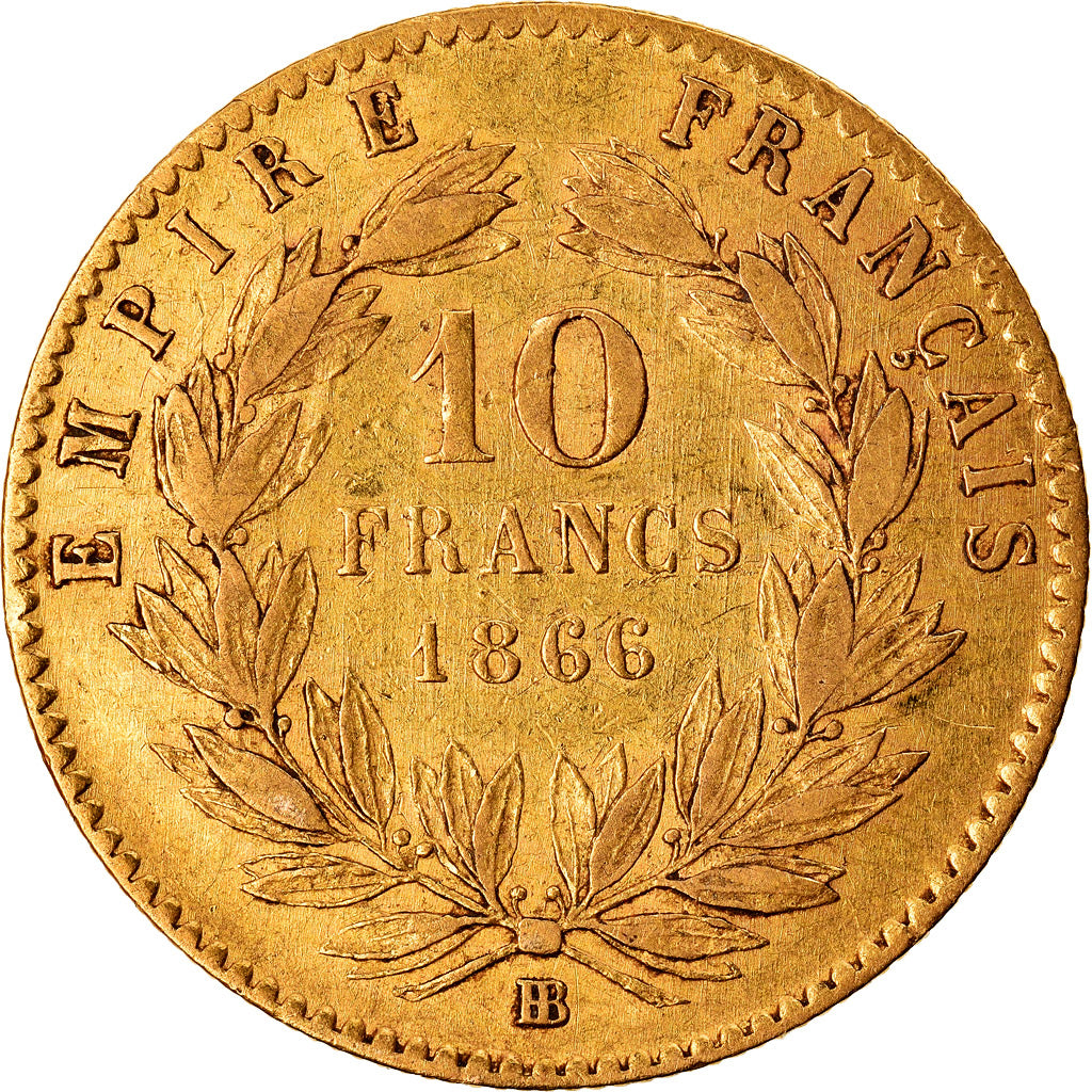 Munten, Frankrijk, Napoleon III, 10 Francs, 1866, Strasbourg, ZF+