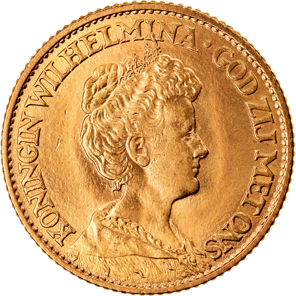 Coin, Netherlands, Wilhelmina I, 10 Gulden, 1913, AU(50-53), Gold, KM:149