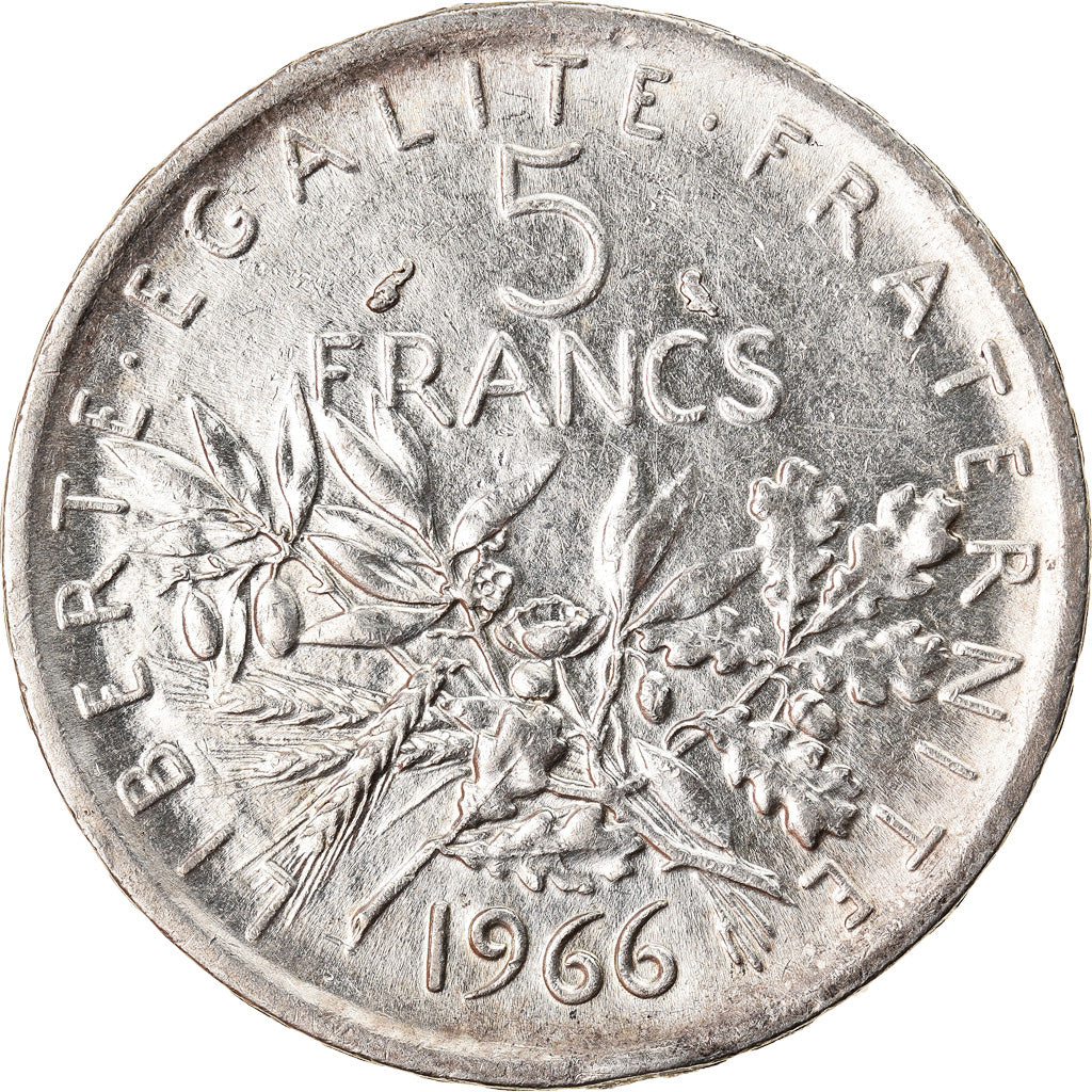 Moneta, Francja, Semeuse, 5 Francs, 1966, AU(50-53), Srebro, KM:926, Gadoury:770