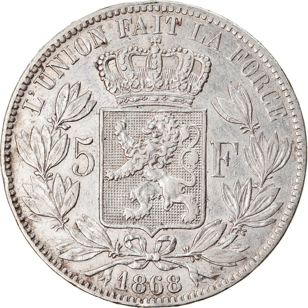 Coin, Belgium, Leopold II, 5 Francs, 5 Frank, 1868, EF(40-45), Silver, KM:24