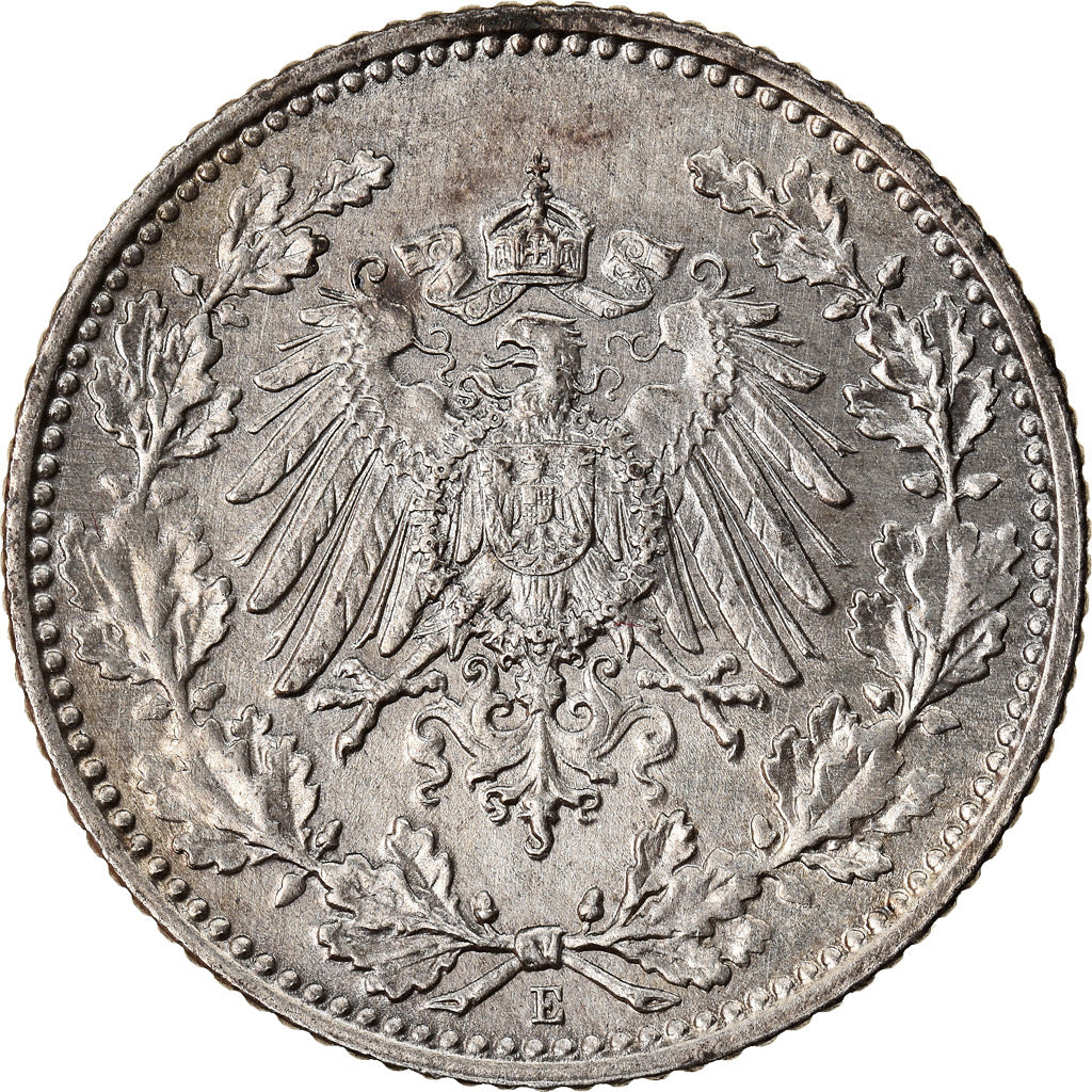 Münze, GERMANY - EMPIRE, 1/2 Mark, 1917, Muldenhütten, VZ, Silber, KM:17