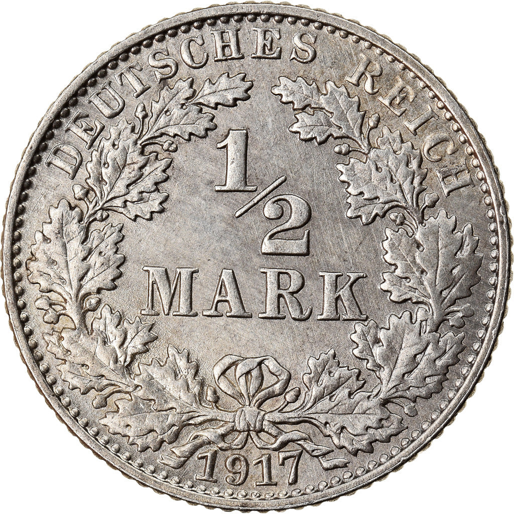 Münze, GERMANY - EMPIRE, 1/2 Mark, 1917, Muldenhütten, VZ, Silber, KM:17