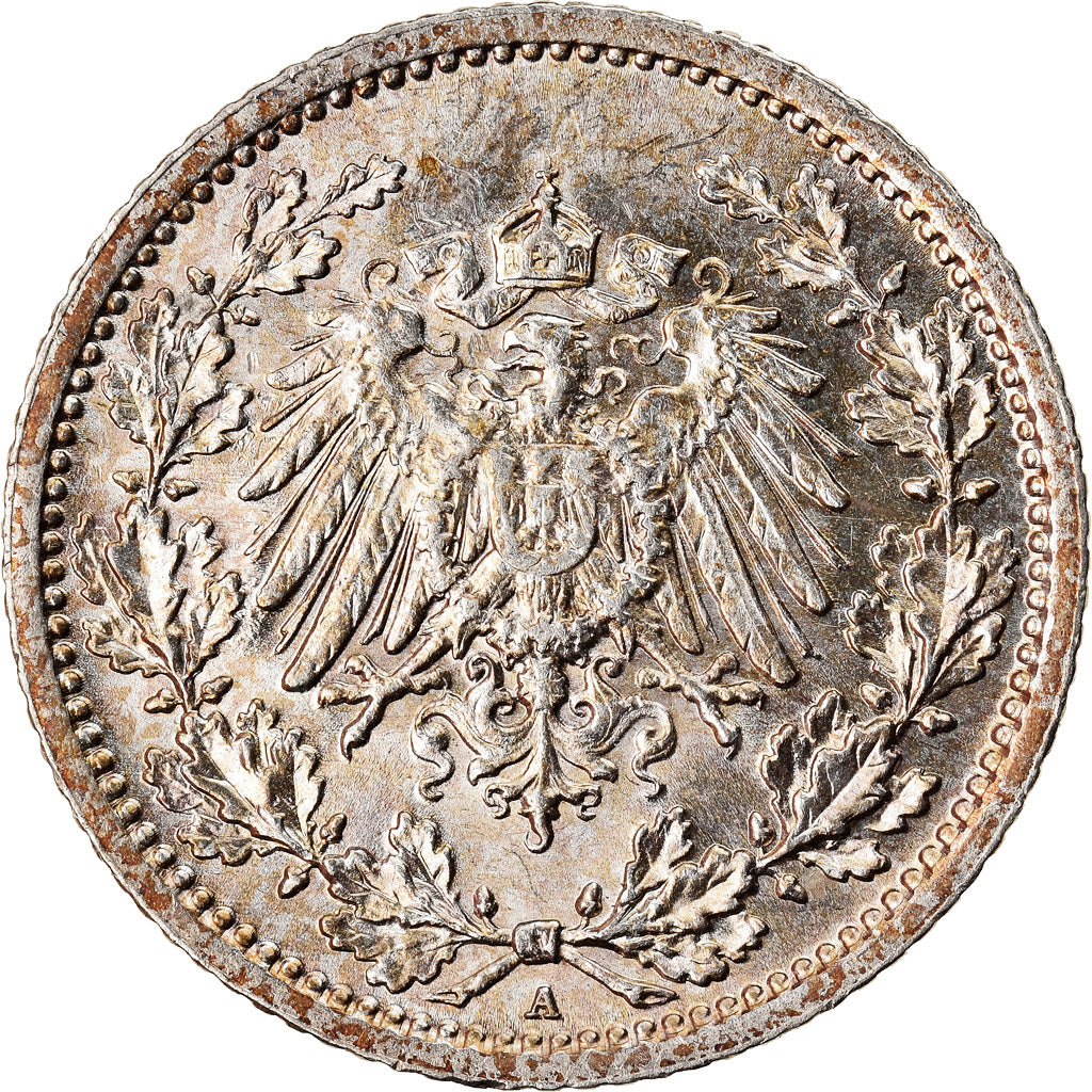 Coin, GERMANY - EMPIRE, 1/2 Mark, 1916, Berlin, AU(55-58), Silver, KM:17