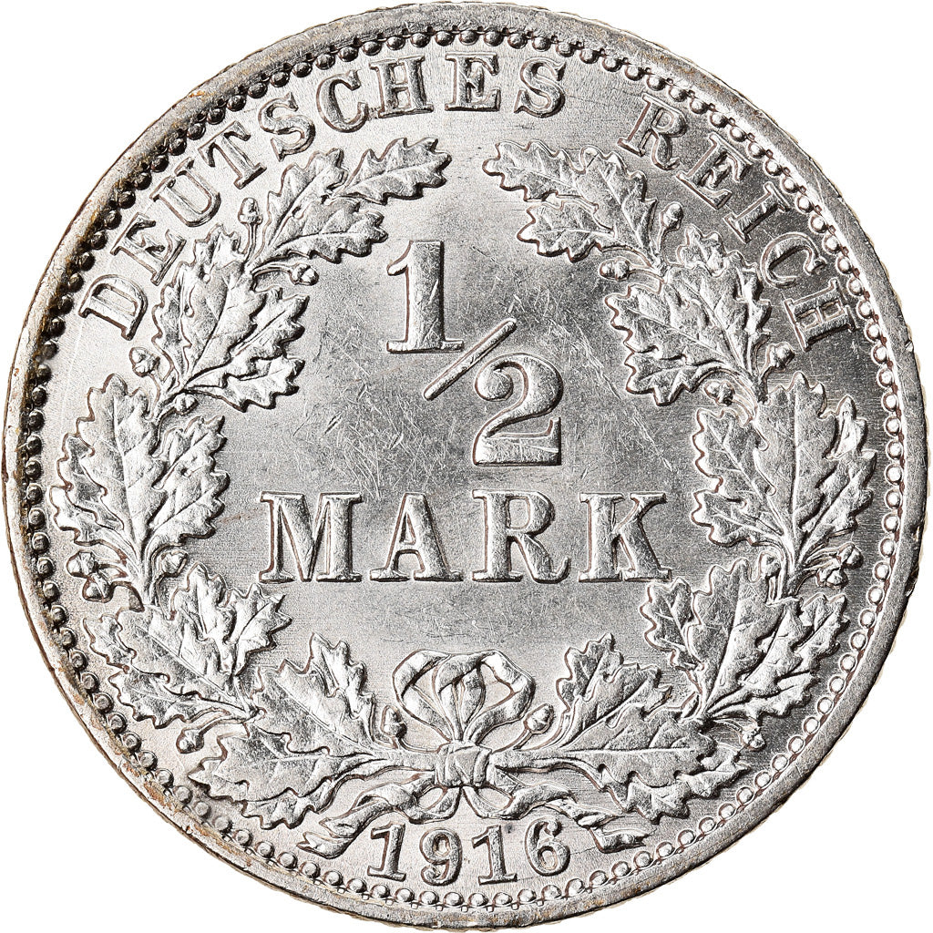 Coin, GERMANY - EMPIRE, 1/2 Mark, 1916, Berlin, AU(55-58), Silver, KM:17