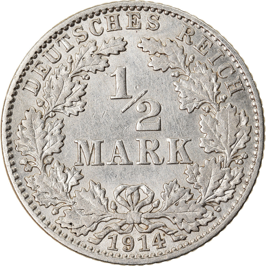 Munten, DUITSLAND - KEIZERRIJK, 1/2 Mark, 1914, Hambourg, ZF+, Zilver, KM:17