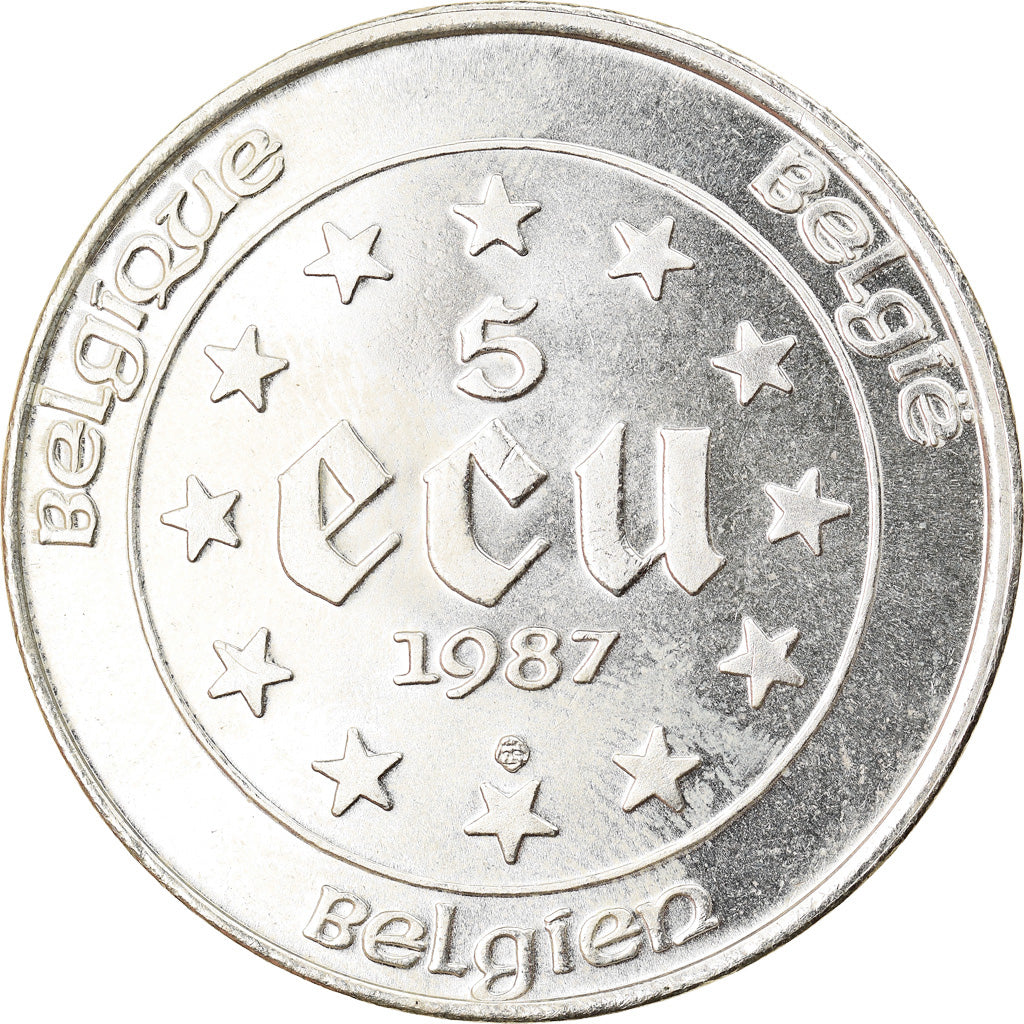 Coin, Belgium, Baudouin I, 5 Ecu, 1987, MS(60-62), Silver, KM:166