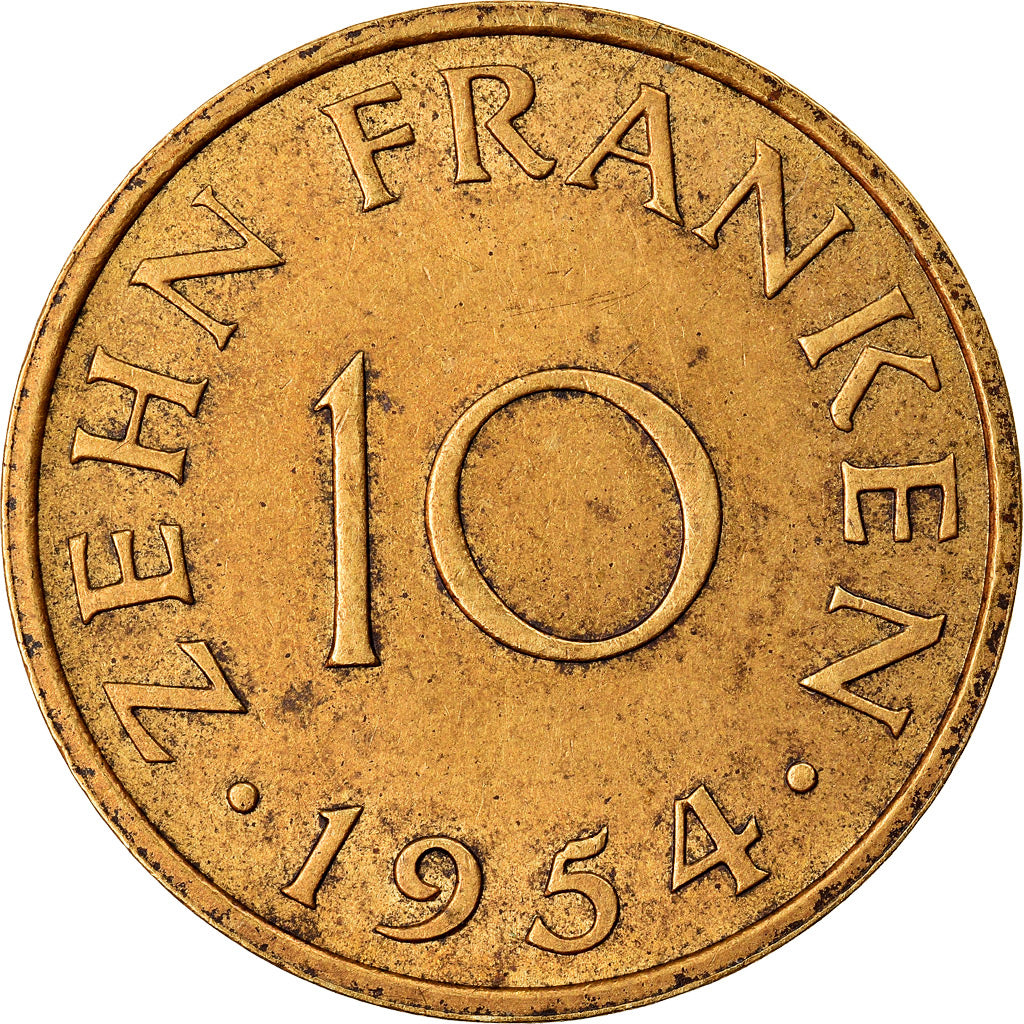 Coin, SAARLAND, 10 Franken, 1954, Paris, AU(55-58), Aluminum-Bronze, KM:1