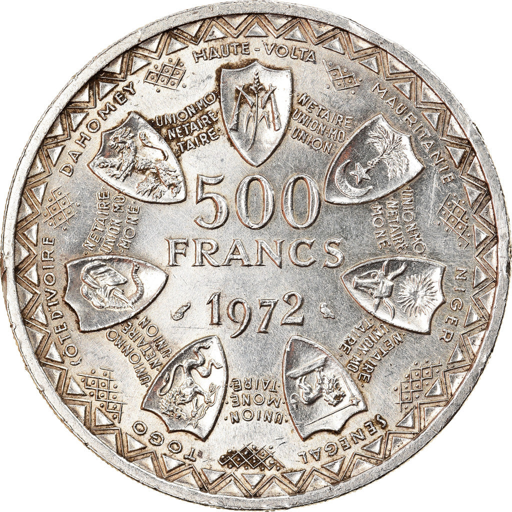 Coin, West African States, 500 Francs, 1972, AU(55-58), Silver, KM:7