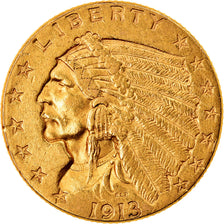 Moneta, USA, $2.50, Quarter Eagle, 1913, Philadelphia, AU(50-53), Złoto, KM:128