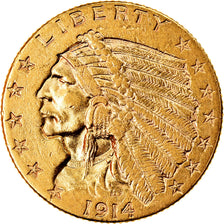 Moneda, Estados Unidos, $2.50, Quarter Eagle, 1914, Denver, MBC+, Oro, KM:128